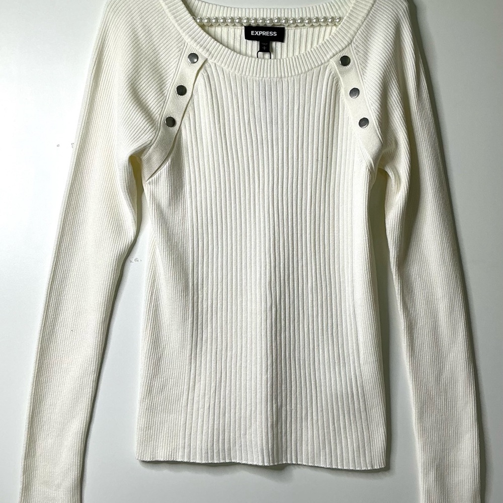 Express Womens White Delicate Lacy Knit Pullover Sweater L New